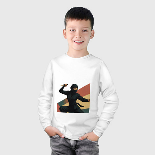 Детский лонгслив Ниндзя девушка / Белый – фото 3