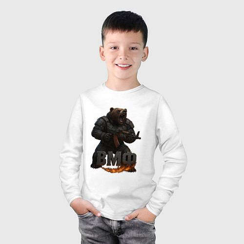 Детский лонгслив ВМФ стреляющий медведь / Белый – фото 3