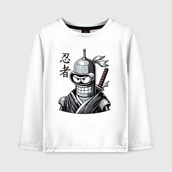 Лонгслив хлопковый детский Bender is a cool ninja - hieroglyphs, цвет: белый