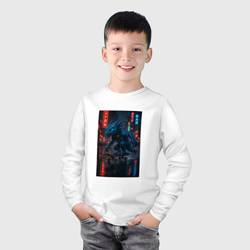 Детский лонгслив Дракон на Колесах / Белый – фото 3