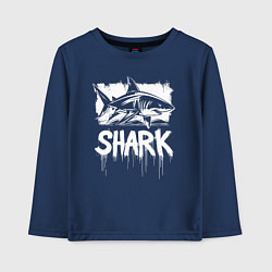 Лонгслив хлопковый детский Акула белый штрих, цвет: тёмно-синий