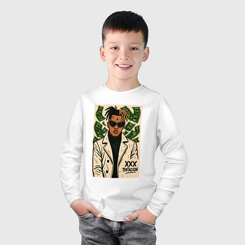 Детский лонгслив XXXTentacion и доллары / Белый – фото 3