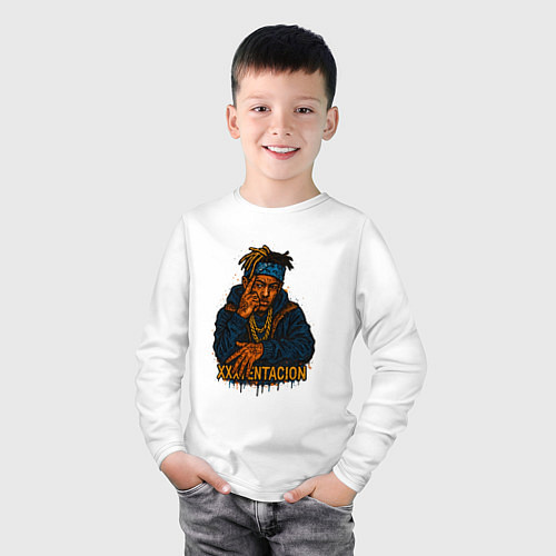 Детский лонгслив XXXTentacion думает / Белый – фото 3