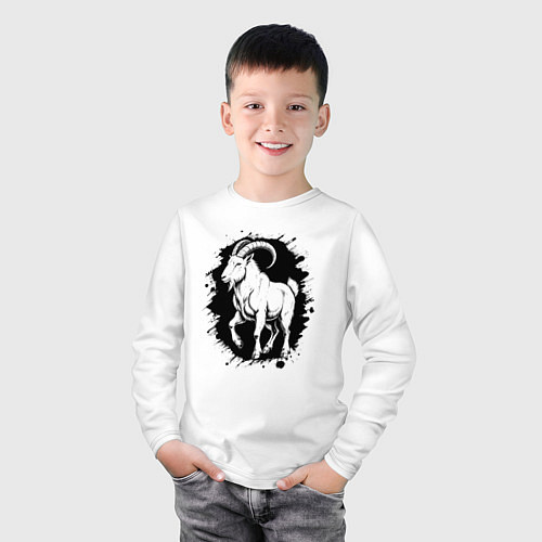 Детский лонгслив Черный козёл в черном пятне / Белый – фото 3