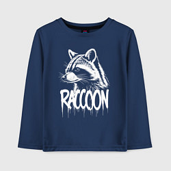 Лонгслив хлопковый детский Енот с надписью, цвет: тёмно-синий