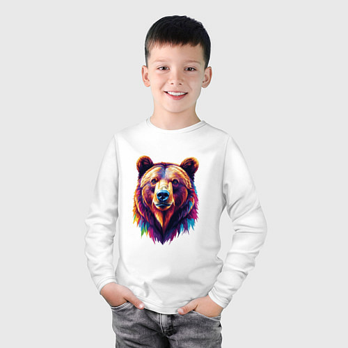 Детский лонгслив Красочный медведь / Белый – фото 3
