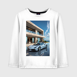 Лонгслив хлопковый детский Белый суперкар у дома, цвет: белый