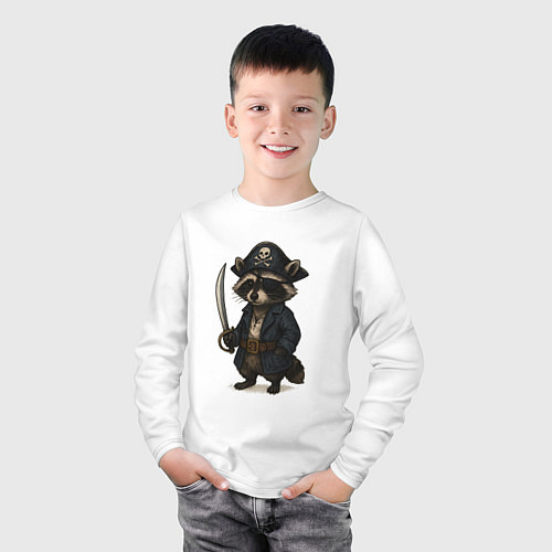 Детский лонгслив Енот пират / Белый – фото 3