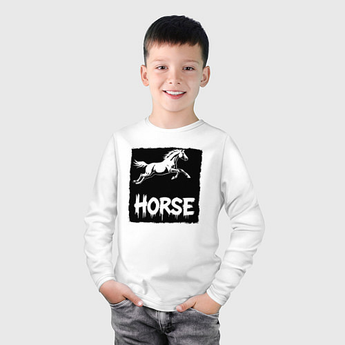 Детский лонгслив Лошадь в прыжке / Белый – фото 3