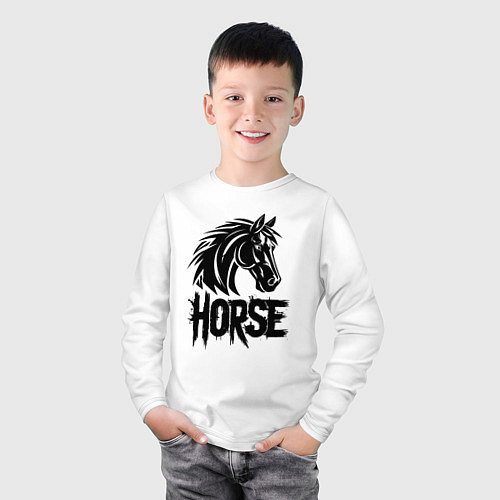 Детский лонгслив Черная лошадь граффити / Белый – фото 3