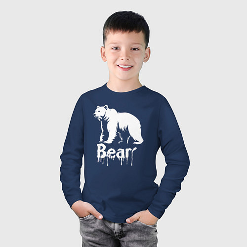 Детский лонгслив Белый медведь краской / Тёмно-синий – фото 3
