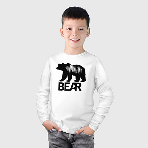 Детский лонгслив Черный медведь с полосами / Белый – фото 3