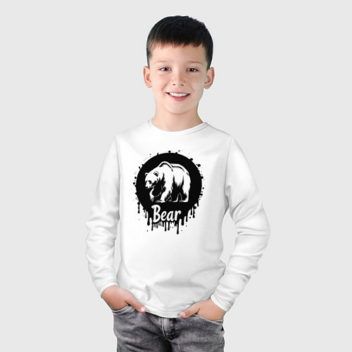 Детский лонгслив Черный медведь в круге / Белый – фото 3