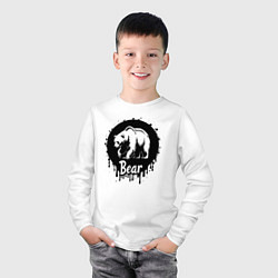 Лонгслив хлопковый детский Черный медведь в круге, цвет: белый — фото 2
