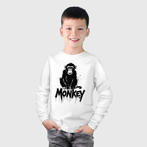 Детский лонгслив Черная обезьяна с надписью / Белый – фото 3