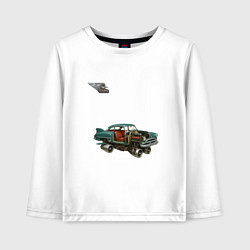 Лонгслив хлопковый детский Летающий автомобиль, ретроутуризм, цвет: белый