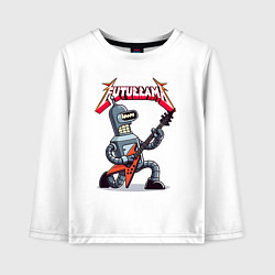 Лонгслив хлопковый детский Bender bending robot from rock group Futurama, цвет: белый