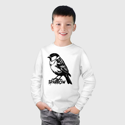 Детский лонгслив Графический воробей / Белый – фото 3
