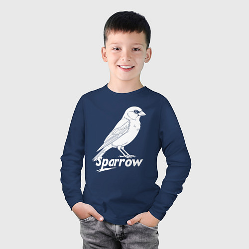 Детский лонгслив Воробей белый логотип / Тёмно-синий – фото 3