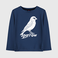 Лонгслив хлопковый детский Воробей белый логотип, цвет: тёмно-синий