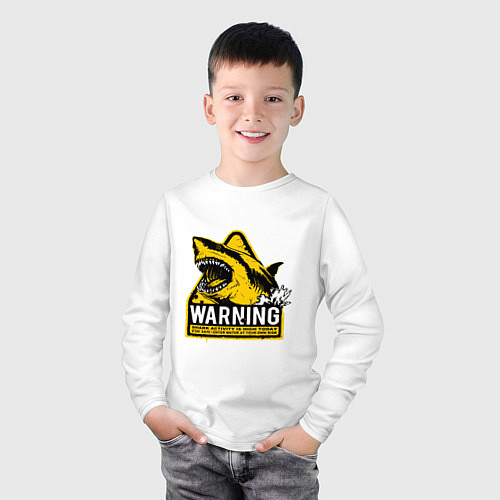 Детский лонгслив Предупреждающий знак - опасно акулы / Белый – фото 3