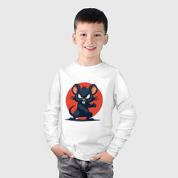 Лонгслив хлопковый детский Мышь боец, цвет: белый — фото 2