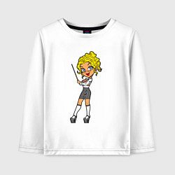 Лонгслив хлопковый детский Училка блондинка, цвет: белый