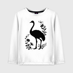 Лонгслив хлопковый детский Страус среди цветов, цвет: белый