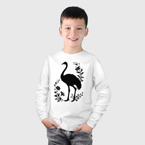 Детский лонгслив Страус среди цветов / Белый – фото 3
