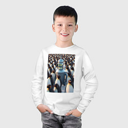Лонгслив хлопковый детский Bender bending robot among the penguins, цвет: белый — фото 2