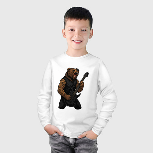 Детский лонгслив Медведь играет на электрогитаре / Белый – фото 3