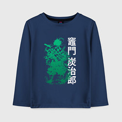 Лонгслив хлопковый детский Клинок рассекающий демонов - зеленый, цвет: тёмно-синий