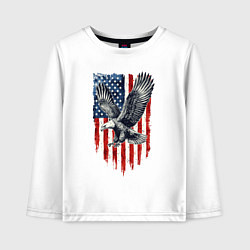 Лонгслив хлопковый детский Орёл на фоне американского флага USA, цвет: белый