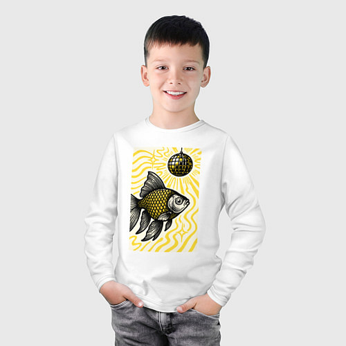 Детский лонгслив Золотая рыбка диско / Белый – фото 3