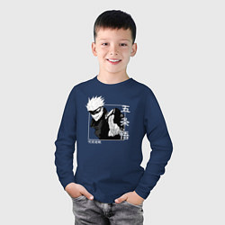 Лонгслив хлопковый детский Сатору Годжо квадрат, цвет: тёмно-синий — фото 2