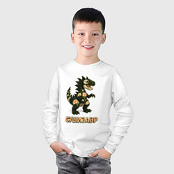 Лонгслив хлопковый детский Веселый сушизавр, цвет: белый — фото 2