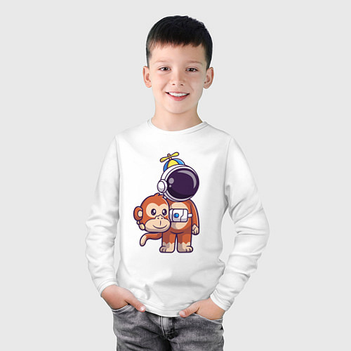 Детский лонгслив Космонавт в костюме обезьяны / Белый – фото 3