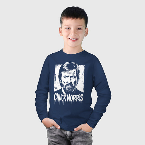 Детский лонгслив Чак Норрис в стиле стрит-арт / Тёмно-синий – фото 3