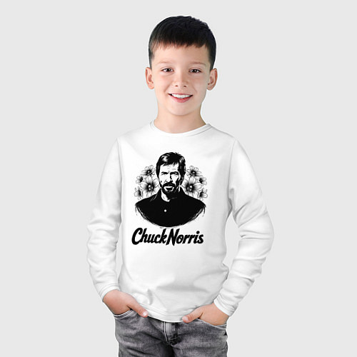 Детский лонгслив Чак Норрис в цветах / Белый – фото 3