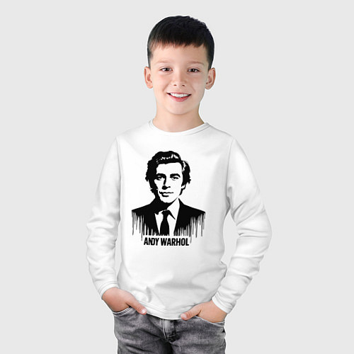 Детский лонгслив Портрет Энди Уорхола в каплях краски / Белый – фото 3