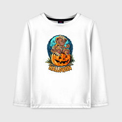 Лонгслив хлопковый детский Мишка на тыкве, цвет: белый