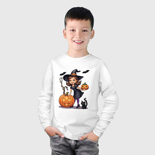 Детский лонгслив Тыквы оживают в хэллоуин / Белый – фото 3
