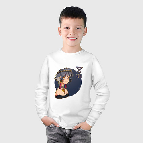 Детский лонгслив Девушка-волк: тотем волка / Белый – фото 3