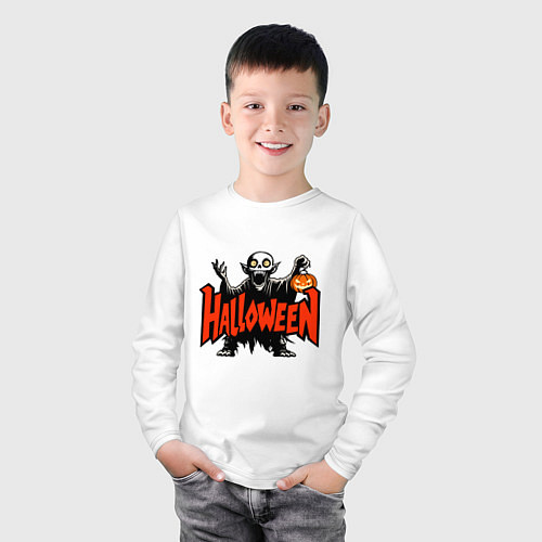 Детский лонгслив Вампир с надписью halloween / Белый – фото 3