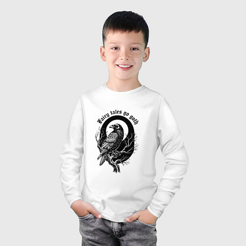 Детский лонгслив Готическая ворона сидит на ветке / Белый – фото 3