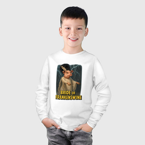 Детский лонгслив Свинья Франкенштейна невеста / Белый – фото 3