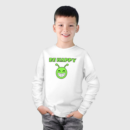 Детский лонгслив Инопланетянин, смайлик, be happy / Белый – фото 3