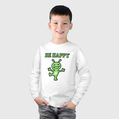 Детский лонгслив Инопланетянин, мем, be happy / Белый – фото 3