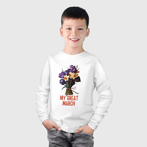 Детский лонгслив My great march - крокусы и нарциссы / Белый – фото 3