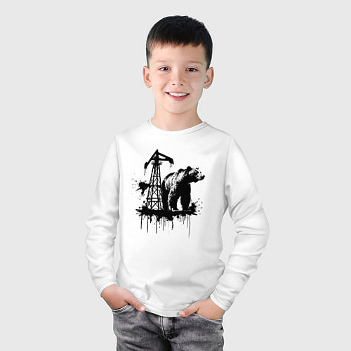 Детский лонгслив Медведь и нефть / Белый – фото 3